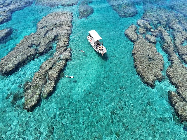 透明度抜群の慶良間諸島の海をドローンで撮影